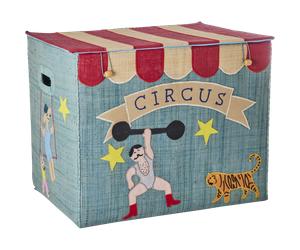 RICE - Raffia Toy Storage Extra Large Foldable, Circus - Blue