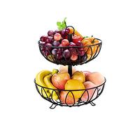 Rice rat 2 Tier Fruit Basket Bowl, Vegetable Organizer, Metal Black