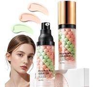 Rice Raw Pulp Colour Correcting Primer - 3-in-1 Tricolour Makeup Base & Face Serum with Squalane - Hydrating Green Cream for Pore Minimising & Skin Tone Adjustment - Non-Greasy Radiant Finish, 40g