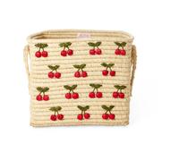 RICE Rice raffia basket with handle 30x30 cm Cherry