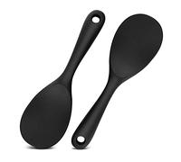 Rice Serving Spoon Set of 2, Rice Spoon Set, Silica Gel Serving Spoons for Rice, Sushi & Mashed Potatoes, Silicone Rice Paddle, Nonstick & Resistant to High Heat, Better Than Plastic Spoons (Black)