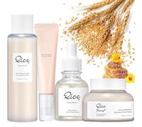Rice Skin Care Set, Glass Skin Care Kit with Ground Rice & Honey Glow Mask, Rice Milk Toner, Arbutin Serum, Ginseng Eye Serum - Hydrate, Repair, Glowing Skin, Anti-Aging-4PCS