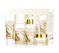 Rice Skin Care Sets, 4-Step Moisturising Skincare Routine with Rice Extract, Includes Rice Exfoliating Serum, Cleanser, Toner, Cream, Rice Skincare Set Improves Rough Skin for Women Girls