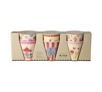 RICE Small Melamine Cups Children's Cups - Pink - Fun Fair Print - Pack of 6 Cups Set BPA Free