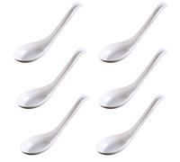 Rice Spoons Ramen Noodle Soup Ladle Red Soup Spoons Serving Spoons Chinese Won Ton Soup Spoon Asian Plain Style Soup Spoons (6, White)