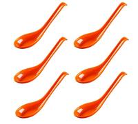 Rice Spoons Ramen Noodle Soup Ladle Red Soup Spoons Serving Spoons Chinese Won Ton Soup Spoon Asian Plain Style Soup Spoons (6, Orange)