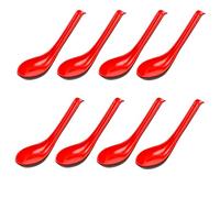 Rice Spoons Ramen Noodle Soup Ladle Red Soup Spoons Serving Spoons Chinese Won Ton Soup Spoon Asian Plain Style Soup Spoons (8, Red/Black)