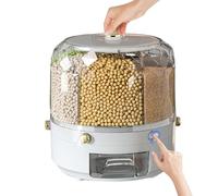 Rice Storage Container 30L Rotating Rice Dispenser 6-Grid Clear Cereal Dispenser with Airtight Lid and Rice Cup for Food Grain Storage Container Grey Kitchen