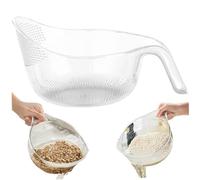 Rice Strainer, 20.5x19.5cm Plastic Rice Washer Strainer Bowl with Handle & Fine Holes, Fruits Washing Bowl, Multifunctional Drain Basket for Fruits, Vegetables (Clear)