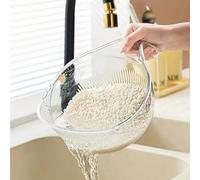 Rice Strainer, 9x5inch Plastic Rice Washer Strainer Bowl with Handle, Multifunctional Fruit Washing Bowl, Rice Cleaner Strainer for Cleaning Fruits, Vegetables (Transparent)