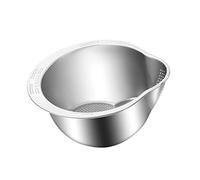Rice Strainer Bowl,Stainless Steel Rice Washing Bowl - Inclined Bottom Design High Capacity Strainer Microporous Mixing Bowl for
