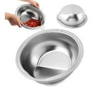 Rice Strainer, Stainless Steel Food Strainers with Hook, Fine Mesh Strainer Rice Washer Colander Bowl for Food, Fruit(Silver)