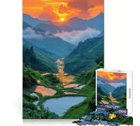 Rice Terraces at Sunset Hard Jigsaw Puzzle for Adults 1000 Pieces Mind Challenge Toy Gentle Leisure Precise Cut Memorable Gift (38x26cm)