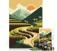 Rice Terraces Landscape Illustration 1000 Piece Jigsaw Puzzles for Teenagers Jigsaw Brain Workout Toy Group Play Art Assembly Classic Gift (50x75cm)