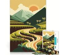 Rice Terraces Landscape Illustration 1000 Piece Jigsaw Puzzles for Teenagers Jigsaw Brain Workout Toy Group Play Art Assembly Classic Gift (50x75cm)