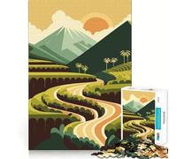 Rice Terraces Landscape Illustration 1000 Piece Jigsaw Puzzles for Teenagers Jigsaw Enhance Memory Cozy Relax Firm Cut Festive Gift (38x52cm)
