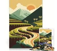 Rice Terraces Landscape Illustration Jigsaw Puzzle for Adults 1000 Pieces Mind Puzzle Calm Pastime Image Assembly Lovely Present (38x26cm)