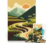 Rice Terraces Landscape Illustration Jigsaw Puzzle for Adults 1000 Pieces Mind Puzzle Calm Pastime Image Assembly Lovely Present (38x26cm)