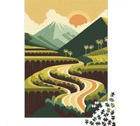 Rice Terraces Landscape Illustration Travel Puzzle 1000 Pieces, Global Monument Landscape, Interlocking Paper Pieces, Birthday Gift for Home Décor Fans, Paper Board, 70x50cm/1000pcs