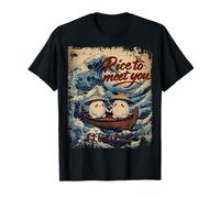 Rice To Meet You Funny Great Wave Rice Ball Pun Japanese Art T-Shirt