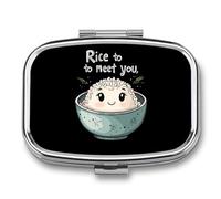 Rice to Meet You Portable Pill Organizer with 2 Compartments Square Medicine Box Compact Travel Pharmacy Case