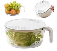 Rice Washer, Rice Strainer, Safe Plastic Washer Strainer Bowl with Drain Lid, 9.8x4.1 Rinser with Handle for Vegetable Fruit Grains Bean, Large