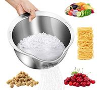 Rice Washer Strainer Bowl - 4-in-1 Washing Bowl for Quinoa, Stainless Steel Rinser With Side Drainers Small Colander for Cleaning Fruits, Vegetables, and Beans - Versatile Kitchen Tool