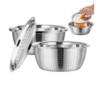 Rice Washer Strainer Bowl, Multifunctional Basin with Grater - German Multi-Functional Stainless Steel Basin, 2026 New Model Stainless Steel Shredder and Drainer, Five-in- Strainer Basket