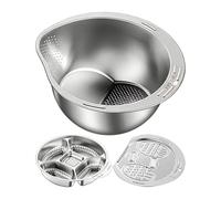 Rice Washer Strainer,Grater Dish and Rinser Set | with Side Drainer Stainless Garlic Mincer Plate | for Kitchen Restaurant Ginger Scallion Vegetable Fruit