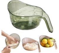 Rice Washing Bowl Strainer with Handle, Multi-Functional Rice Rinser & Colander, Anti-Spill Design for Home Cooking Prep