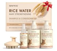 Rice Water Shampoo and Conditioner Set, Enriched with Biotin & Caffeine, Hair Growth Rice Water Spray, Anti Thinning Shampoo Strengthening Hair, Damage Repair, 3Pcs Gift for Men Women, 220ml*2+60ml