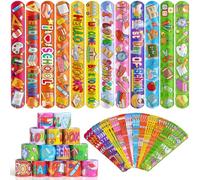 RICEDUO 48 Pcs Back to School Slap Bracelets for Kids, 12 Styles Colorful Bulk Slap Wristbands for Kids Students Party Favors, Snap Bracelets for for First Day of School Party Supplies Decorations