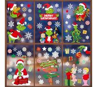 RICEDUO Christmas Window Stickers, 9 Sheets Double-Sided Printed Christmas Elf Faces Window Clings, Christmas Window Decals with Snowflake Decals for Christmas Decorations