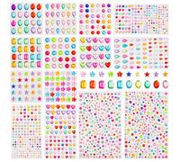 Riceduo Gem Stickers, 1472 Pieces Self Adhesive Rhinestones Stick on Gems for Crafts, Assorted Shapes Acrylic Bling Gems Jewels Stickers for for Kids DIY, Craft Supplies, 14 Sheets