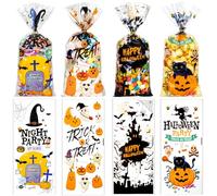 RICEDUO Halloween Cellophane Treat Bags - Trick or Treat Goody Bags, 100pcs with Twists for Snacks & Cookies Packing, Party Supplies