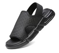 RiceelSor Men Sandals Woven Soft Sole Open Toe Breathable Non-Slip Comfortable Beach Casual Height Raising Sandals, black, 6 UK
