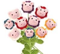 Riceshoot 10 Sets Positive Pig Crochet Flower Bulk Christmas Novelty Gifts for Employee Funny Cute Crochet Positive Animals Flower Pig Gifts for Women Coworker Staff Friend