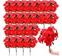 Riceshoot 18 Pcs 18 Inch Faux Red Christmas Flowers Artificial Poinsettia Bushes 5 Heads Poinsettia Flowers Artificial Velvet Poinsettia Bouquet Fake Flowers for Outdoor Plant Tree Home Decoration