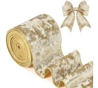 Riceshoot 2.5 Inch Velvet Ribbon 10 Yards Champagne Gold Wide Wired Velvet Ribbon with Gold Edge for Christmas Halloween Wrapping Bow Gift Box DIY