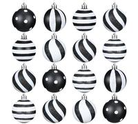 Riceshoot 24 Pcs Christmas Black and White Ball Ornaments Xmas Plastic Stripe Dot Hanging Ball for Christmas Tree Party Decoration Supplies(3.15 Inch)