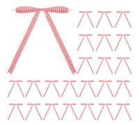 Riceshoot 24 Pcs Gingham Ribbon Bows 5x7 Inch Buffalo Plaid Twist Tie Bows Check Pre Tied Bow Ribbon Gift Bows for Cake Wrapping Treat Bags Wedding Baby Shower(Red and White Check,0.4inches)