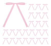 Riceshoot 24 Pcs Gingham Ribbon Bows 5x7 Inch Buffalo Plaid Twist Tie Bows Check Pre Tied Bow Ribbon Gift Bows for Cake Wrapping Treat Bags Wedding Baby Shower(Pink and White Check,0.4inches)