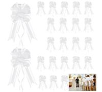 Riceshoot 24 Pieces Large White Pull Bows with Yarn 15.8 x 8 in Wedding Ribbon Bows Big White Bows for Wedding Bench Gift Present Wrapping Aisle Reception Anniversary Party Christmas Tree Decoration