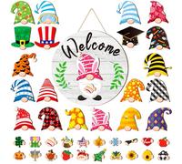 Riceshoot 41 Pcs Interchangeable Gnome Welcome Sign Christmas Door Decorations Seasonal Gnome Front Porch Door Decor 40 Changeable Icons Wooden Hanger with Magnet Holiday Wreath Housewarming Home Gift