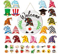 Riceshoot 41 Pcs Interchangeable Welcome Sign for Front Door Seasonal Gnome Front Porch Door Decor 40 Changeable Icons Wooden Farmhouse Hanger with Magnet for Holiday Wreaths Housewarming Home Gift