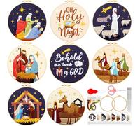 Riceshoot 8 Set Christian Nativity Scene Embroidery Kit for Adults with Pattern Instruction, Embroidery Cloth, Hoops, Thread, Needle, Scissors