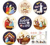 Riceshoot 8 Set Christian Nativity Scene Embroidery Kit for Adults with Pattern Instruction, Embroidery Cloth, Hoops, Thread, Needle, Scissors