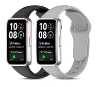 RicGloe 2 Pieces Silicone Sports Watch Strap Compatible with Huawei Band 10/9/8, Adjustable Waterproof Soft Wristband, Breathable Comfortable Bands for Men and Women, Black+Grey, Classic