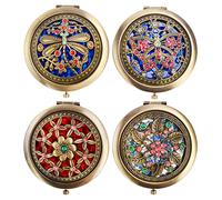 Rich Boxer 4 Vintage Metal Folding Mirrors, Vanity Mirror, Travel Mirror, Makeup Mirror, Pocket Mirror, Double-Sided Compact Cosmetic Mirror, Bronze, Random Style