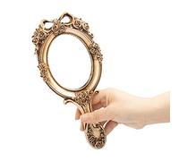 Rich Boxer Vintage Handheld Mirror Embossed Flower Hand Held Mirror Makeup Mirror Vanity Mirror Decorative Cute Hand Mirror (Bronze)